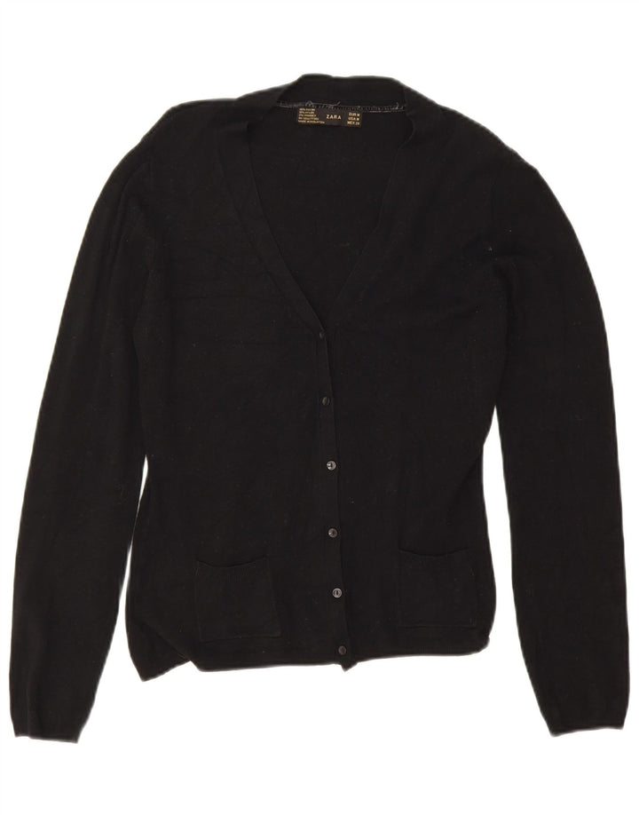 Zara Damen Crop Cardigan Pullover UK 12 Medium Schwarz