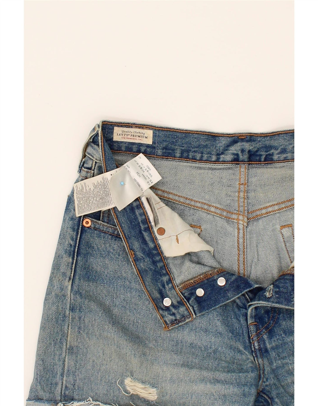 LEVI'S Womens Distressed Denim Shorts W26 Small Blue Cotton Vintage Levi's and Second-Hand Levi's from Messina Hembry 