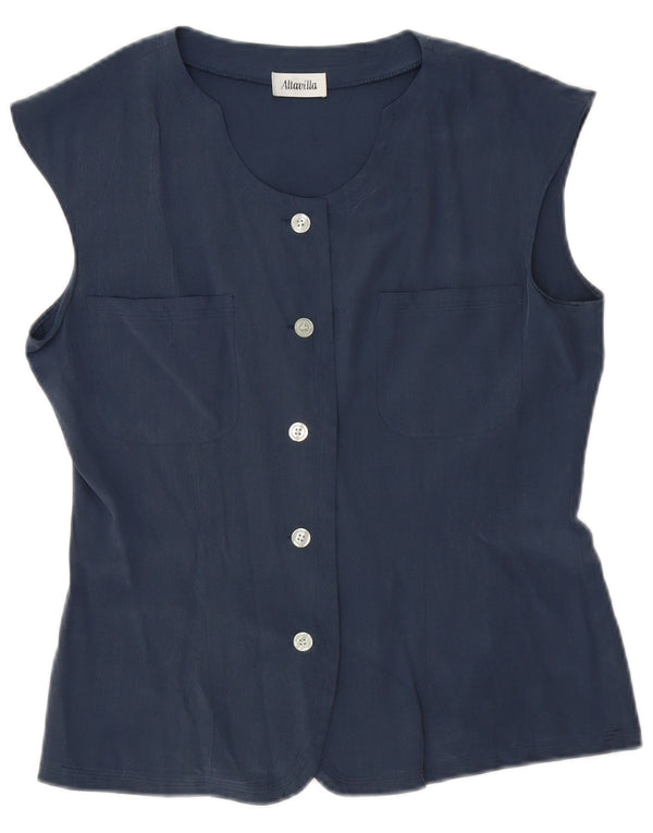 Altavilla Damen ärmellose Hemdbluse UK 10 Small Marineblaue Seide