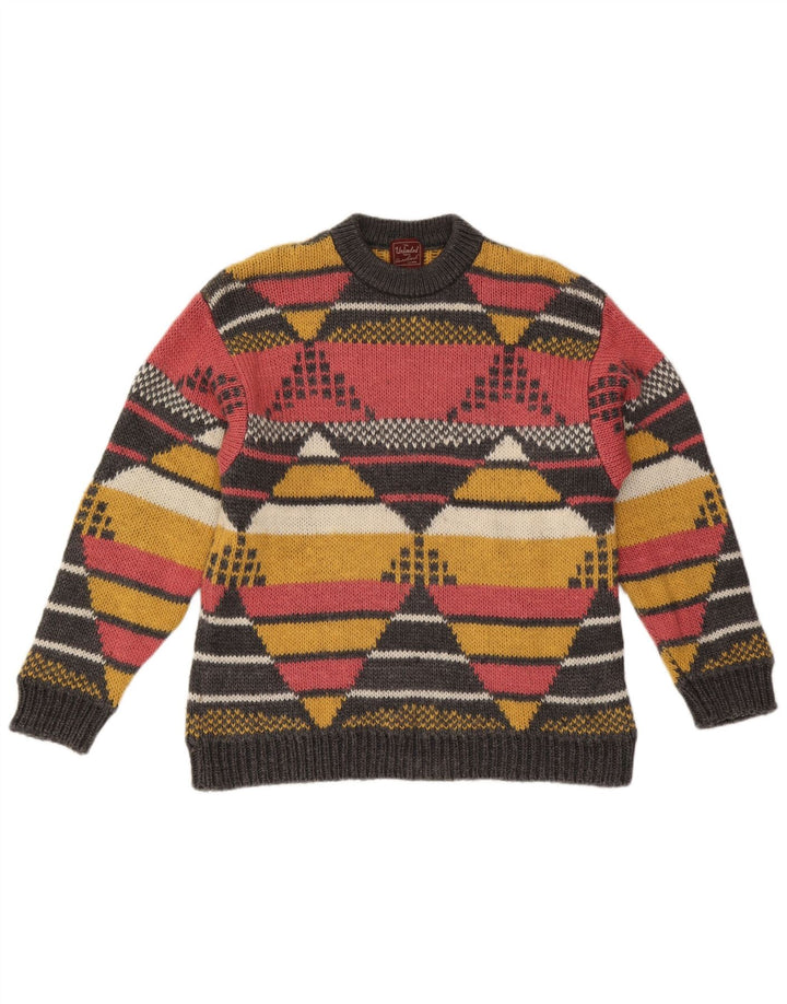 Unlimited Herren-Pullover mit Rundhalsausschnitt, mittlere, mehrfarbige, geometrische Wolle