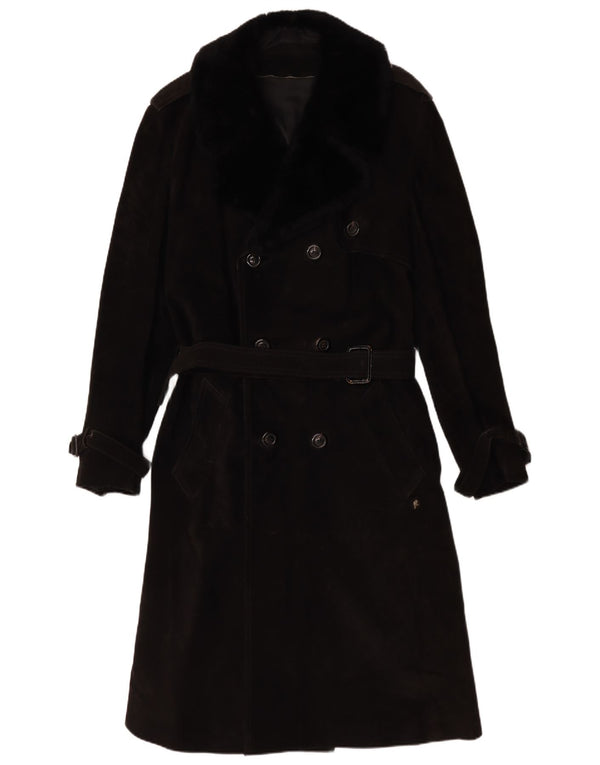 Vintage Damen Wildleder Zweireiher Mantel IT 54 3XL Schwarz