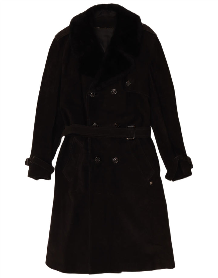 Vintage Damen Wildleder Zweireiher Mantel IT 54 3XL Schwarz