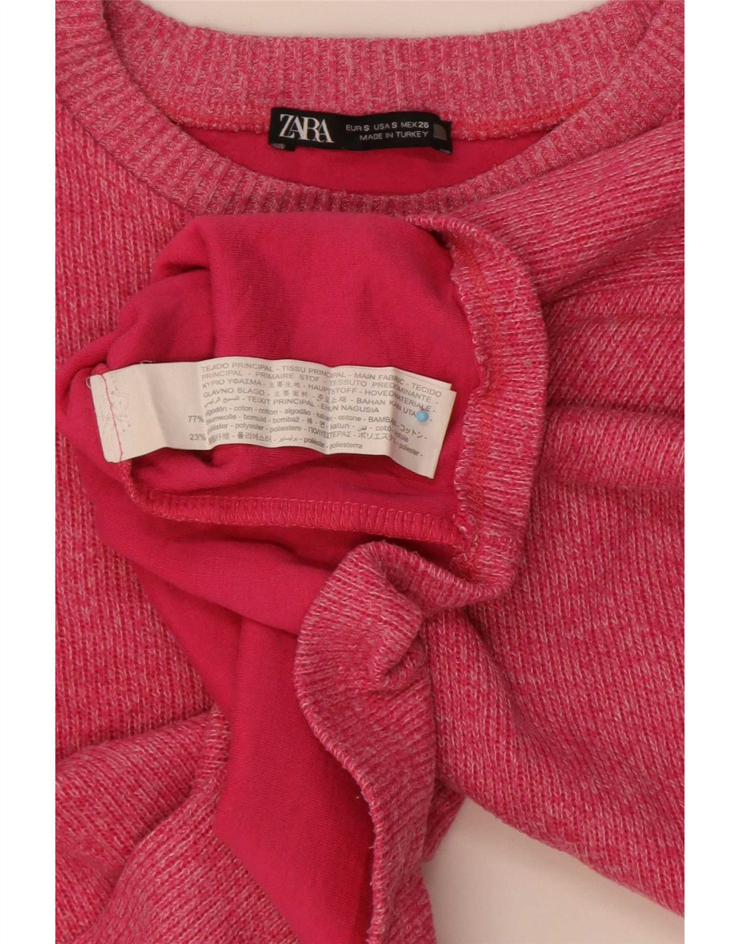 Zara Damen Crop Oversized Top Langarm UK 10 Small Rosa Baumwolle