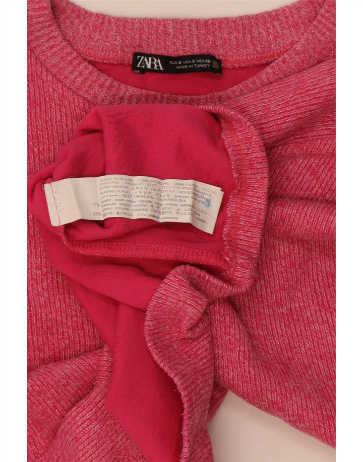Zara Damen Crop Oversized Top Langarm UK 10 Small Rosa Baumwolle