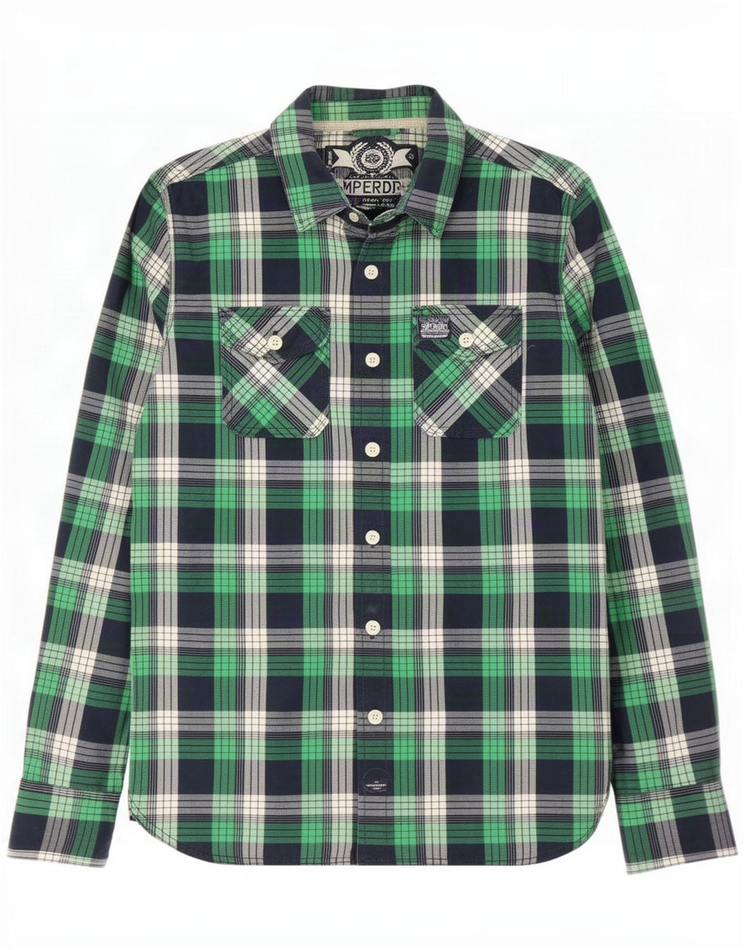 Superdry Herren-Hemd, groß, grün kariert, Baumwolle