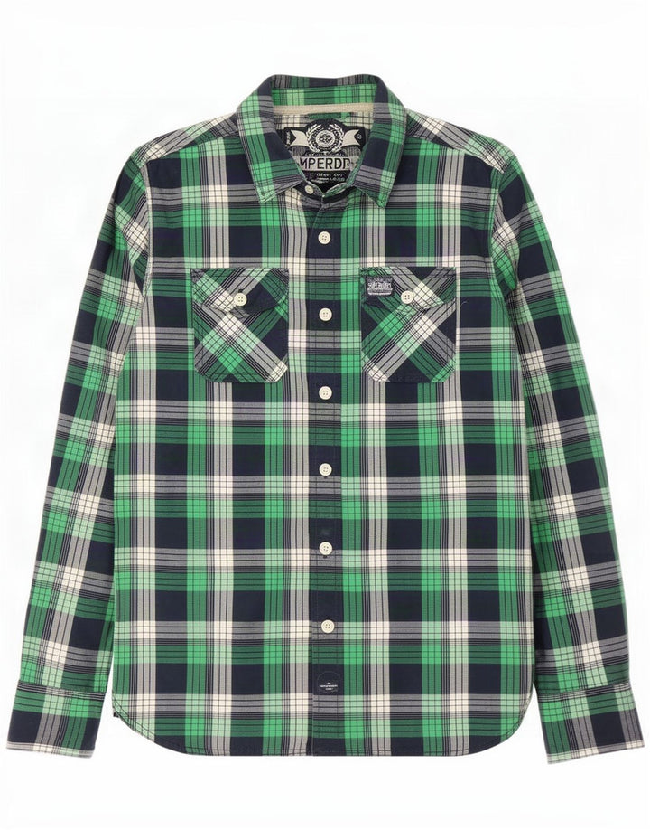 Superdry Herren-Hemd, groß, grün kariert, Baumwolle