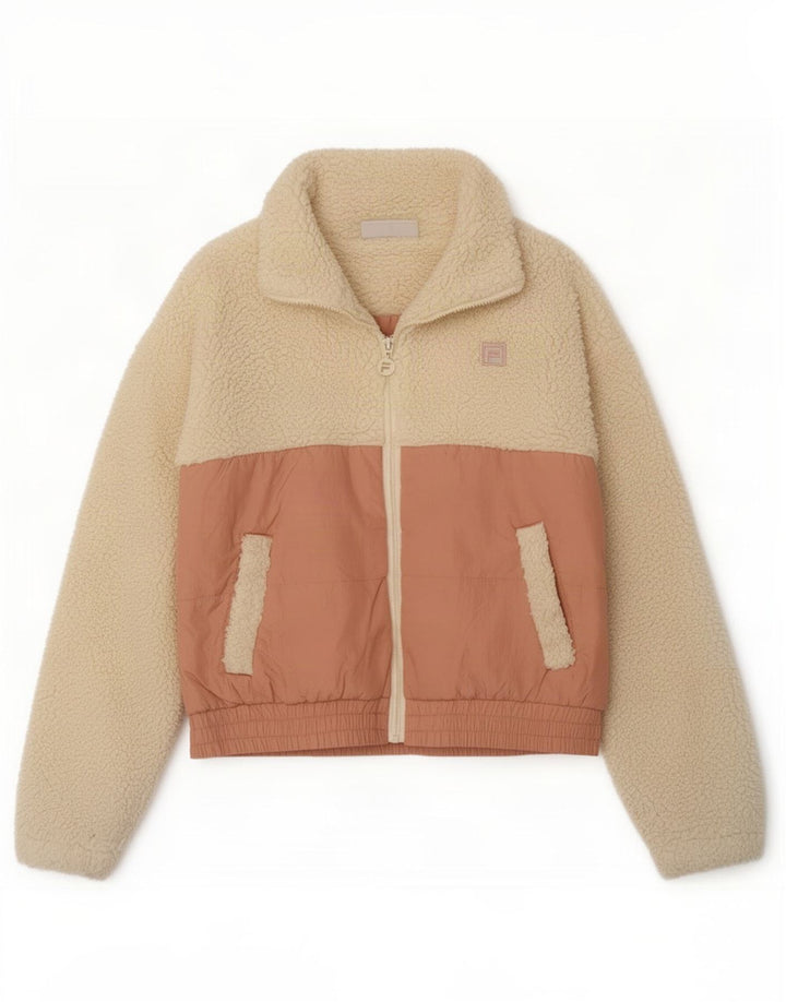 Fila Damen Übergroße Fleecejacke UK 10 Small Off White Colourblock