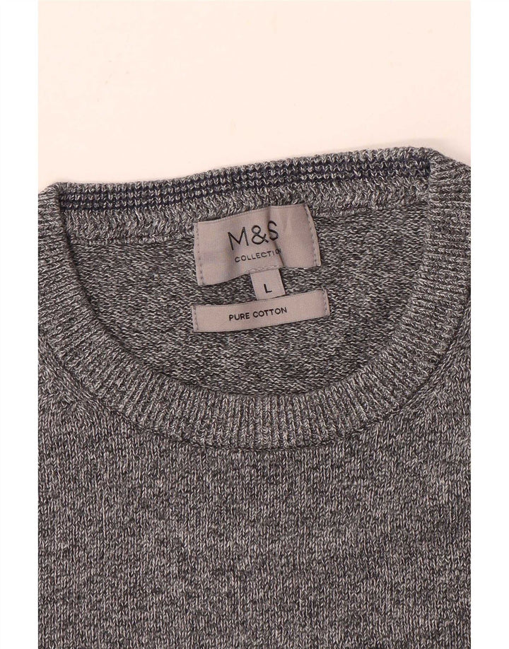 Marks & Spencer Herren-Pullover mit Rundhalsausschnitt, groß, grau gesprenkelte Baumwolle