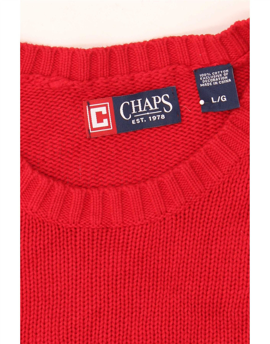 Chaps Herren-Pullover mit Rundhalsausschnitt, Größe L, aus roter Baumwolle