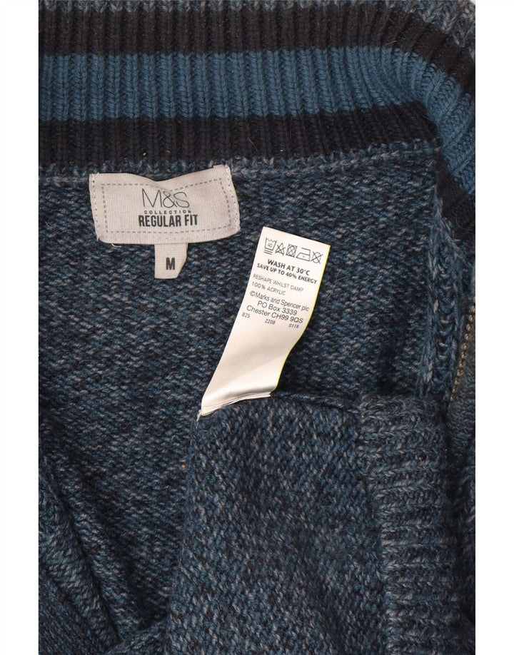 Marks & Spencer Herren-Strickjacke mit normaler Passform, mittelblaues Acryl