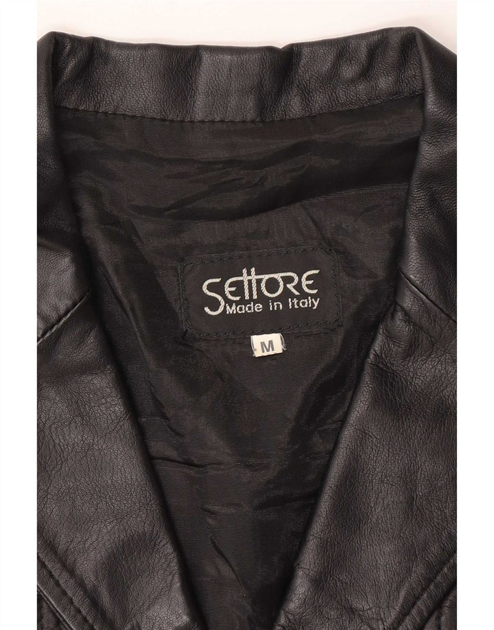 Settore Damen-Blazerjacke aus Leder mit 3 Knöpfen, Größe UK 12, Mittelschwarz
