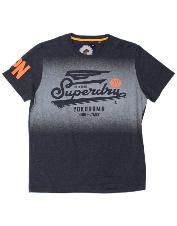 Superdry Herren Grafik-T-Shirt-Oberteil 2XL aus grauer Colourblock-Baumwolle