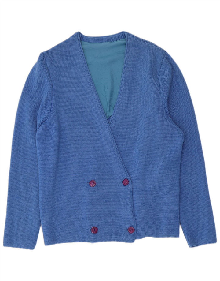 Vintage Damen Doppelreihiger Cardigan Pullover UK 16 Groß Blau