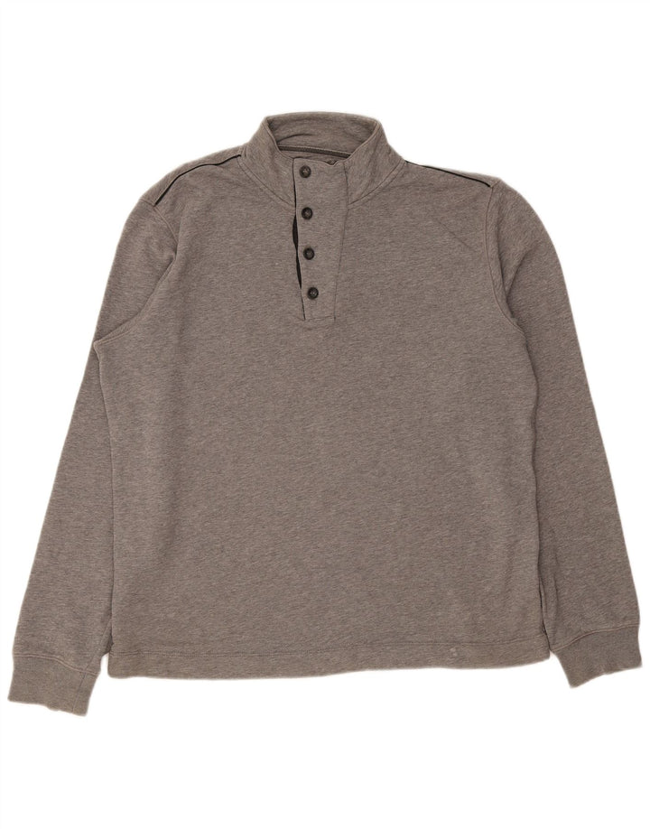 Hugo Boss Herren-Sweatshirt mit Knopfkragen, groß, aus grauer Baumwolle