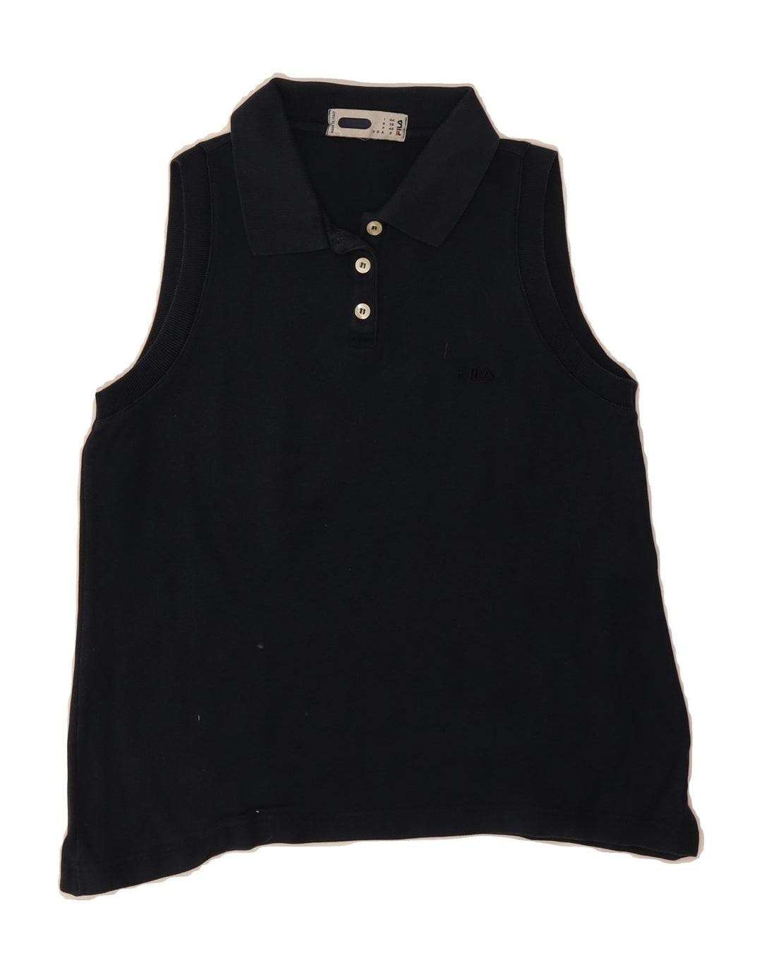 FILA Womens Sleeveless Polo Shirt IT 44 Medium Navy Blue Cotton Vintage Fila and Second-Hand Fila from Messina Hembry 