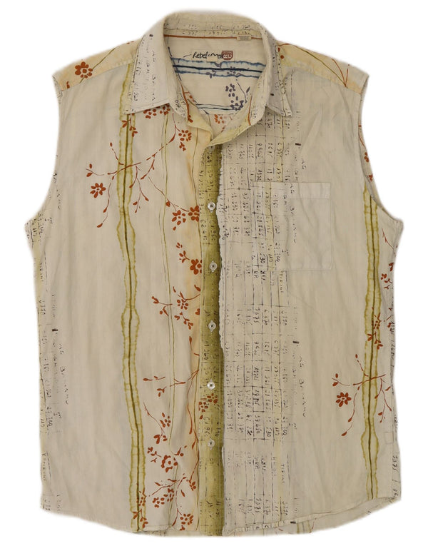 Vintage Herren ärmelloses Hemd klein aus weißer Baumwolle mit Blumenmuster