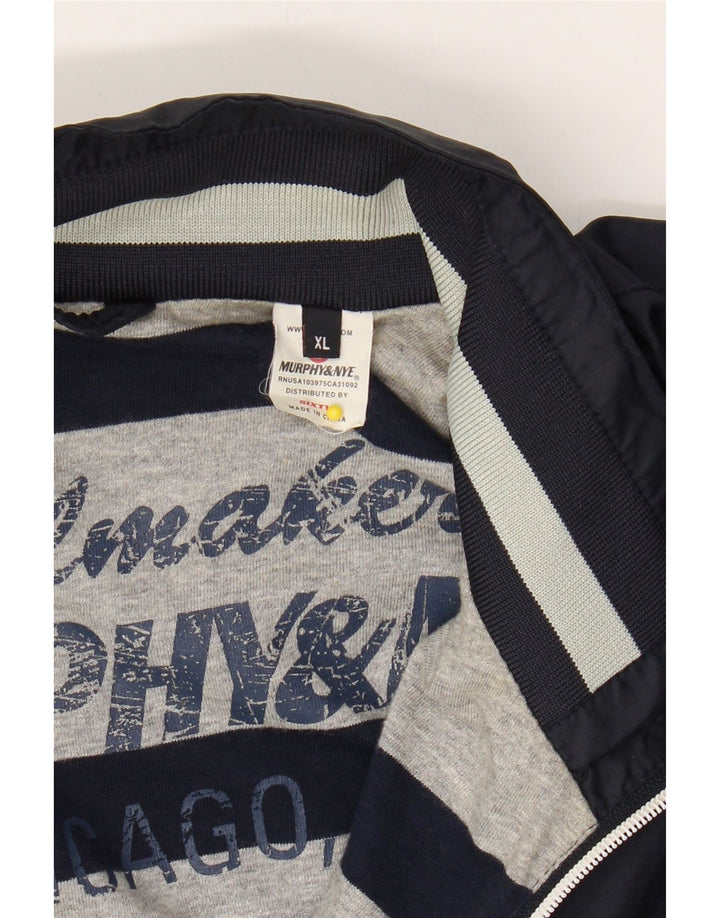 MURPHY & NYE Mens Graphic Bomber Jacket UK 42 XL Navy Blue Polyamide Vintage Murphy & Nye and Second-Hand Murphy & Nye from Messina Hembry 