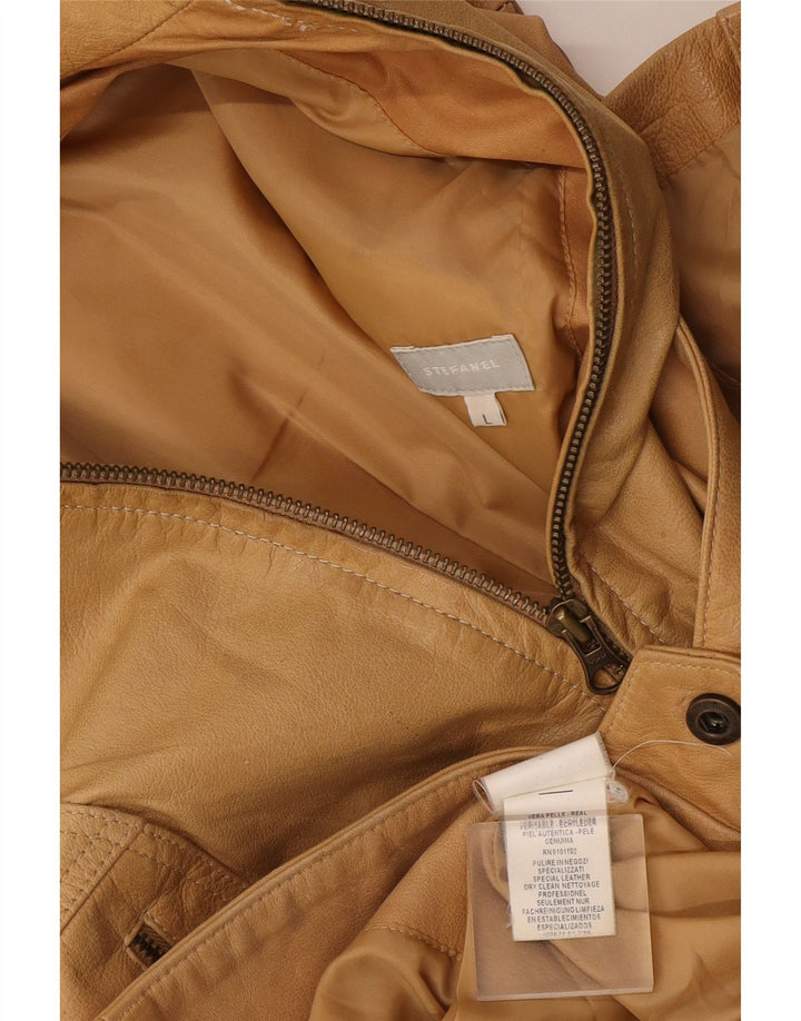 Stefanel Damen Lederjacke UK 14 Large Beige Leder