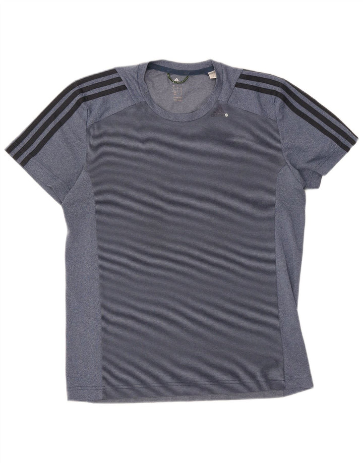 ADIDAS Mens T-Shirt Top Medium Navy Blue Pinstripe Polyester