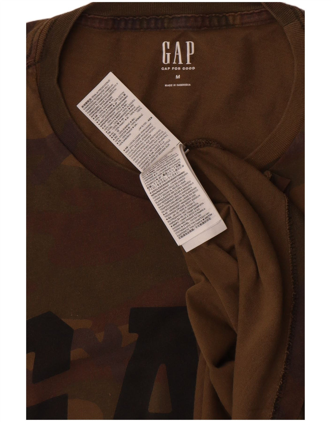 Gap Herren Grafik-T-Shirt-Oberteil aus mittelbrauner Camouflage-Baumwolle