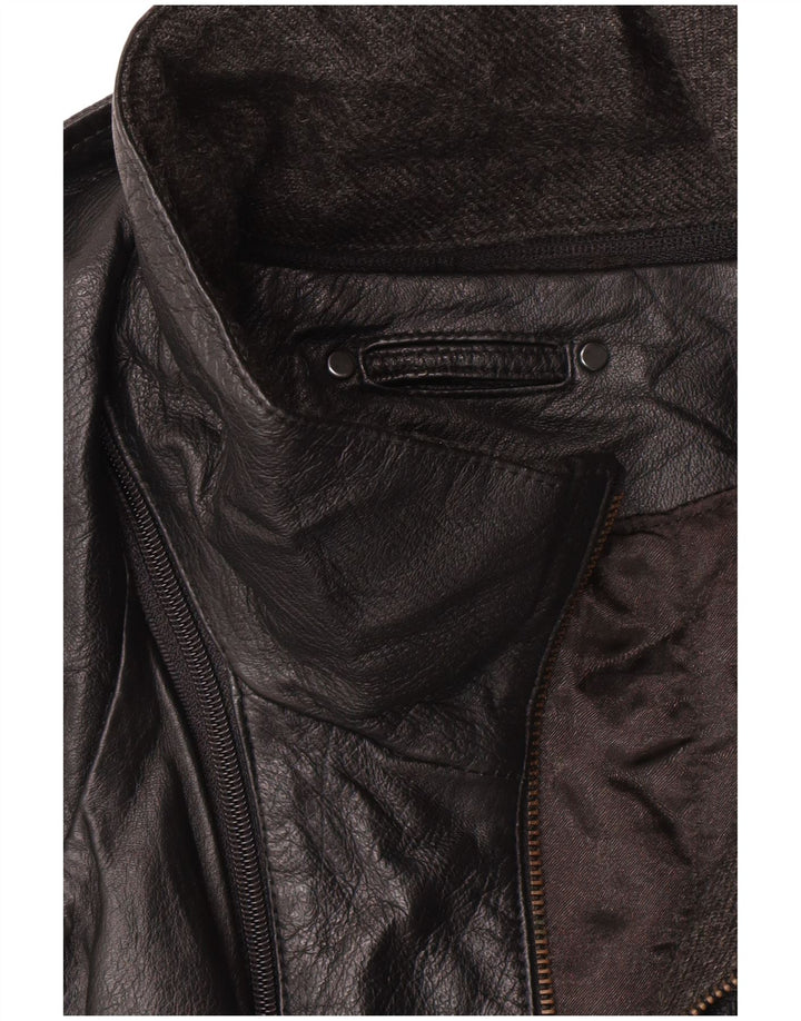 ZARRO Mens Leather Coat UK 44 2XL Black Lambskin