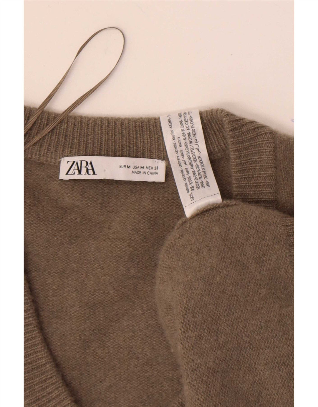 Zara Damen-Pullover mit V-Ausschnitt, übergroß, UK 14, mittlerer Khaki-Kaschmir