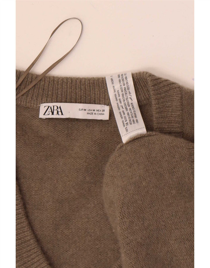 Zara Damen-Pullover mit V-Ausschnitt, übergroß, UK 14, mittlerer Khaki-Kaschmir