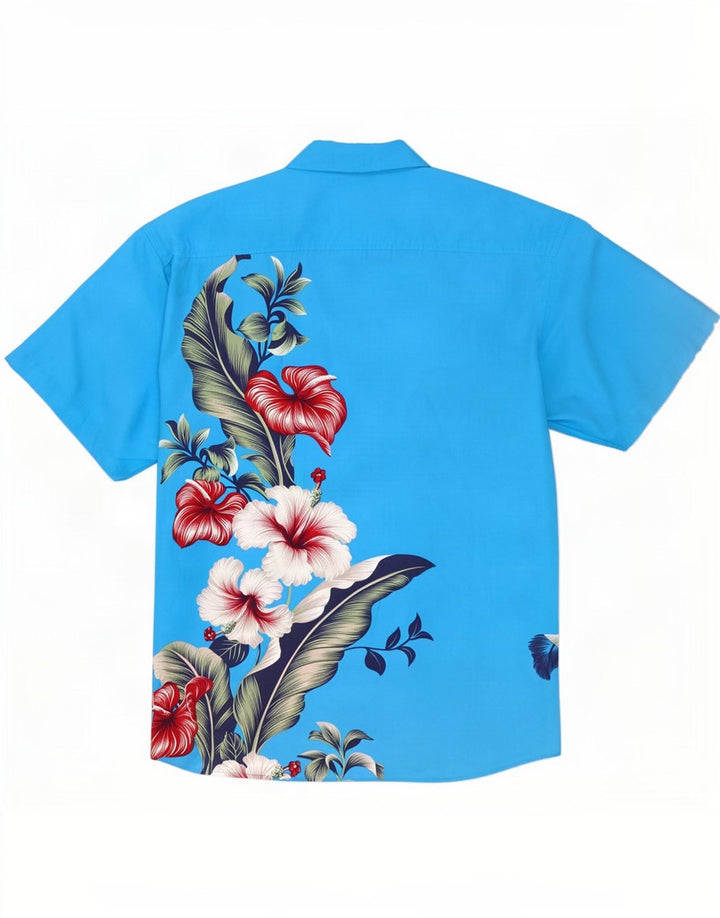Lowes Herren-Kurzarmhemd 2XL, blau geblümt, Polyester, hawaiianisch