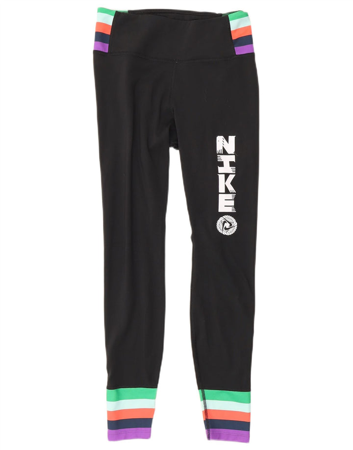 Nike Damen-Leggings mit Grafik, UK 6, XS, schwarzes Colourblock-Polyester