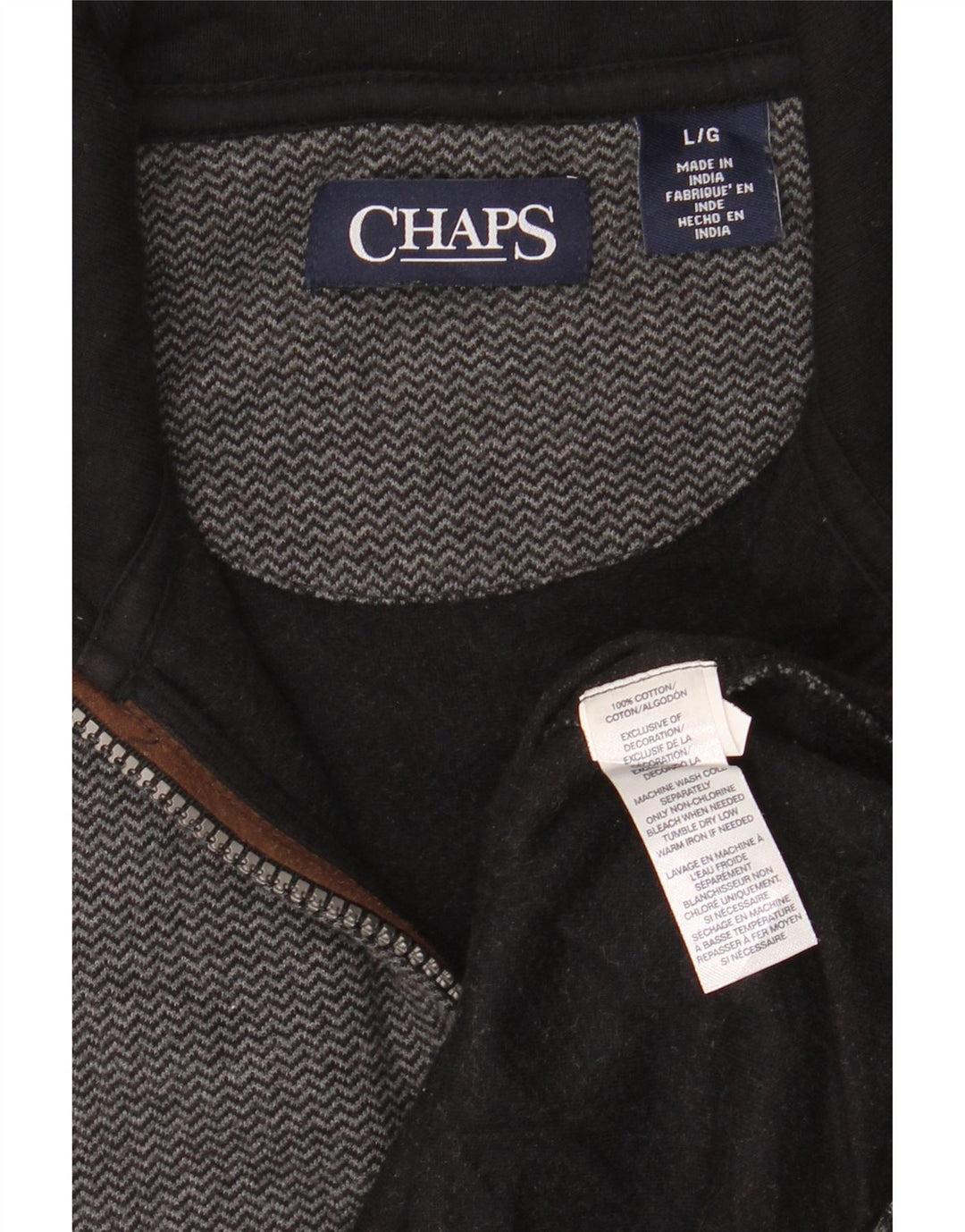 CHAPS Mens Zip Neck Top Long Sleeve Large Grey Chevron Cotton