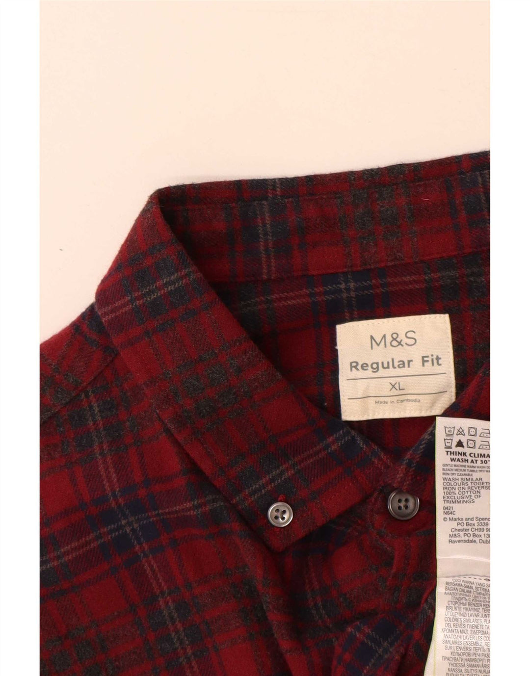 Marks & Spencer Herren-Flanellhemd mit normaler Passform, XL, rot kariert, Baumwolle