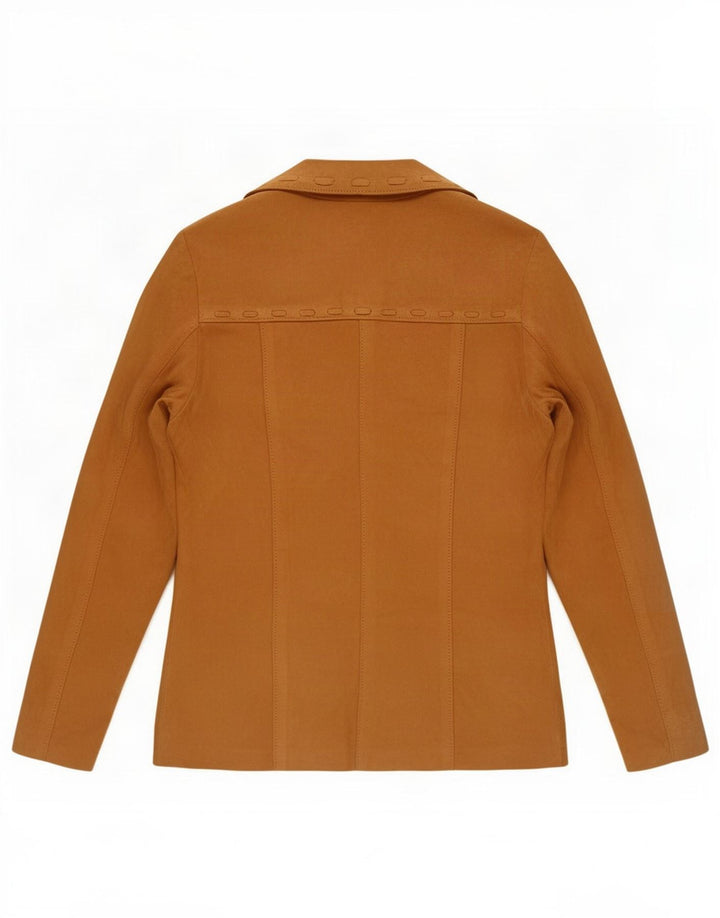 Vintage Damen 4-Knopf-Wildleder-Blazerjacke IT 44 Mittelbeiges Leder