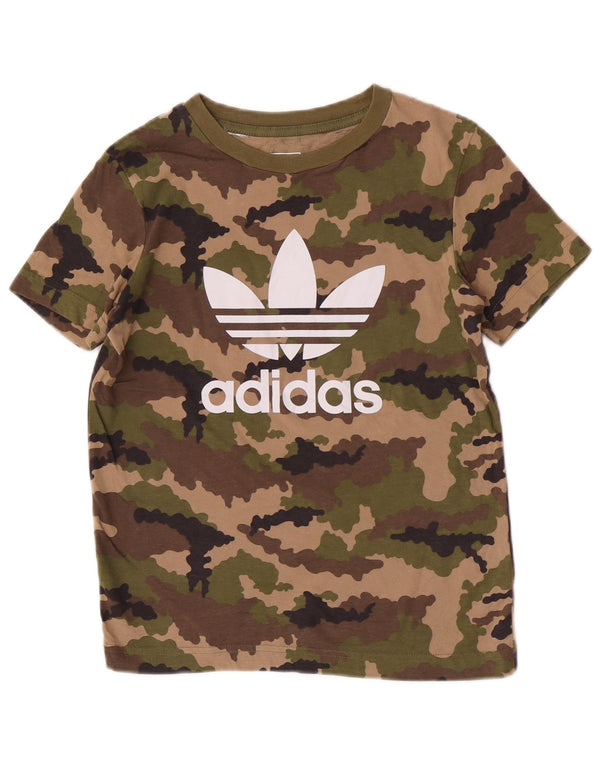 Adidas Jungen T-Shirt mit normaler Grafik, 9–10 Jahre, grüne Tarnung