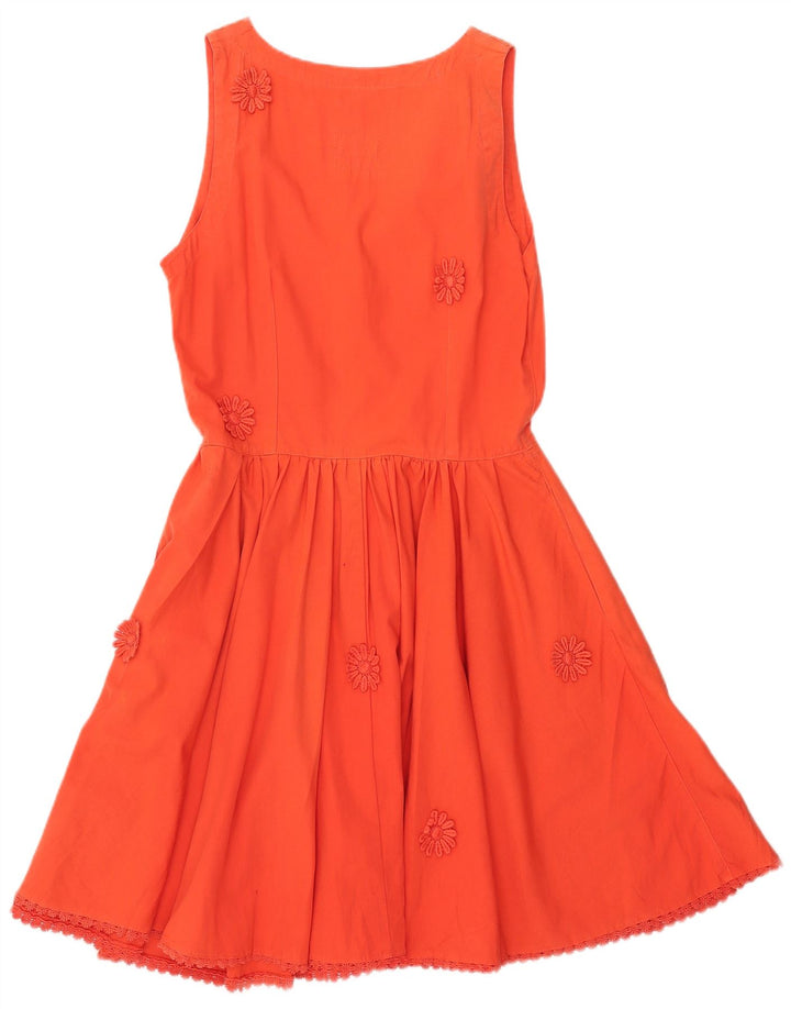 FIORUCCI Damen ärmelloses A-Linien-Kleid IT 46 Large Orange Floral Cotton