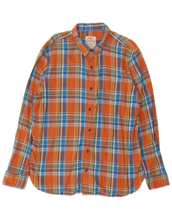 Fat Face Herren-Flanellhemd XL, orange kariert, Baumwolle