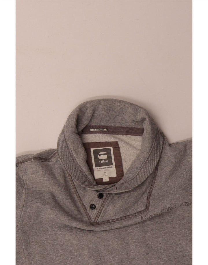 G-STAR Herren-Sweatshirt mit Knopfkragen, groß, aus grauer Baumwolle