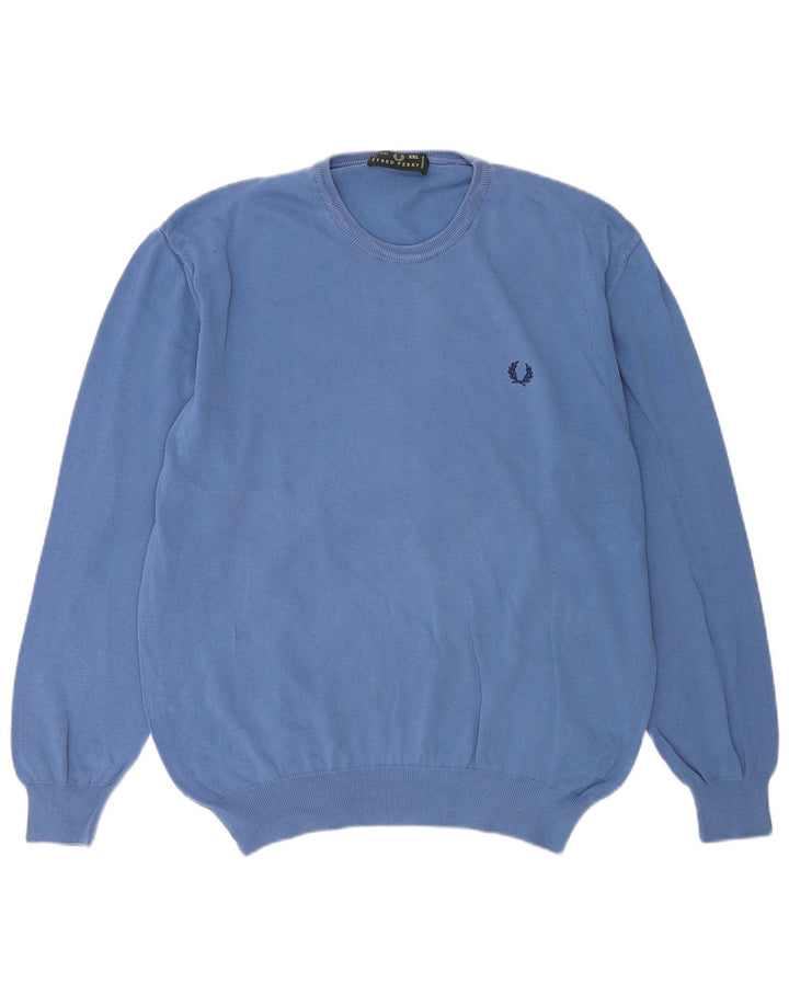 Fred Perry Herren-Pullover mit Rundhalsausschnitt, 2XL, blaue Baumwolle