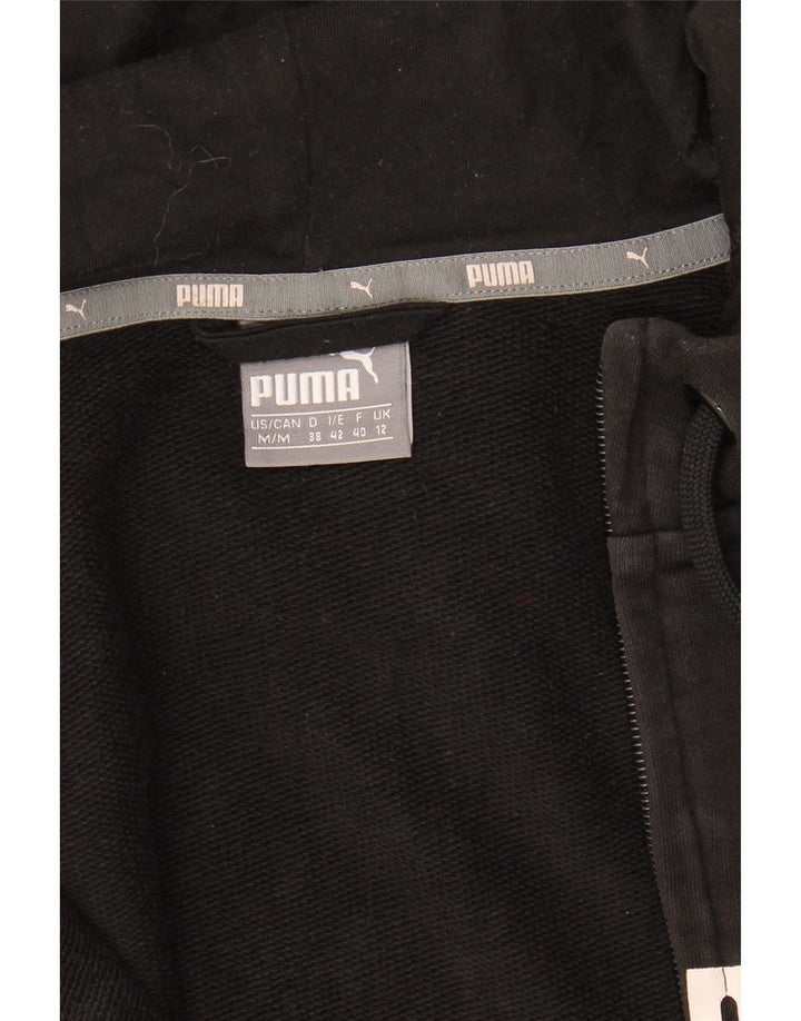 PUMA Womens Graphic Zip Hoodie Sweater UK 12 Medium Black