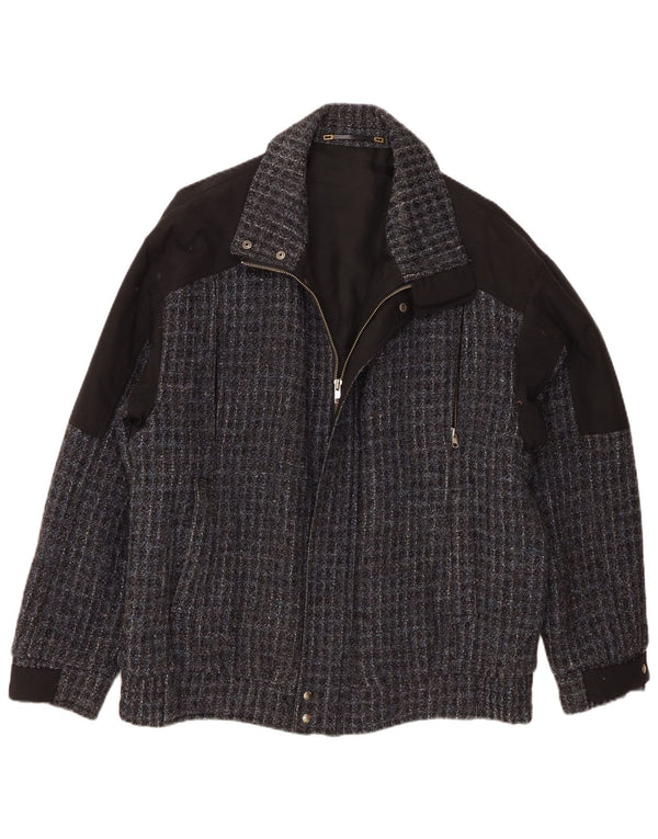 Vintage Herren Bomberjacke IT 54 2XL Grau karierte Wolle