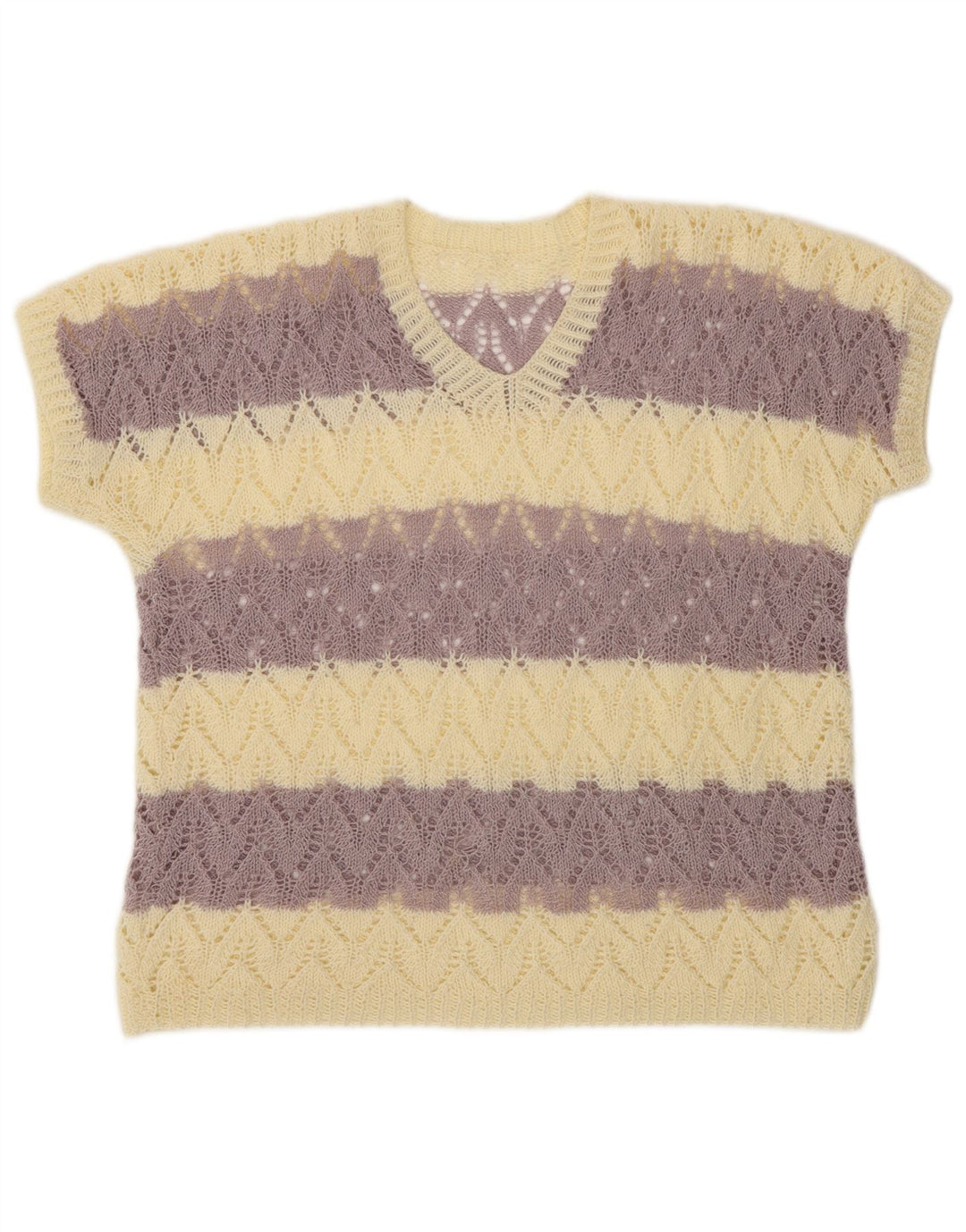 VINTAGE Damen Crop Kurzarm V-Ausschnitt Pullover Pullover UK 16 Large Lila