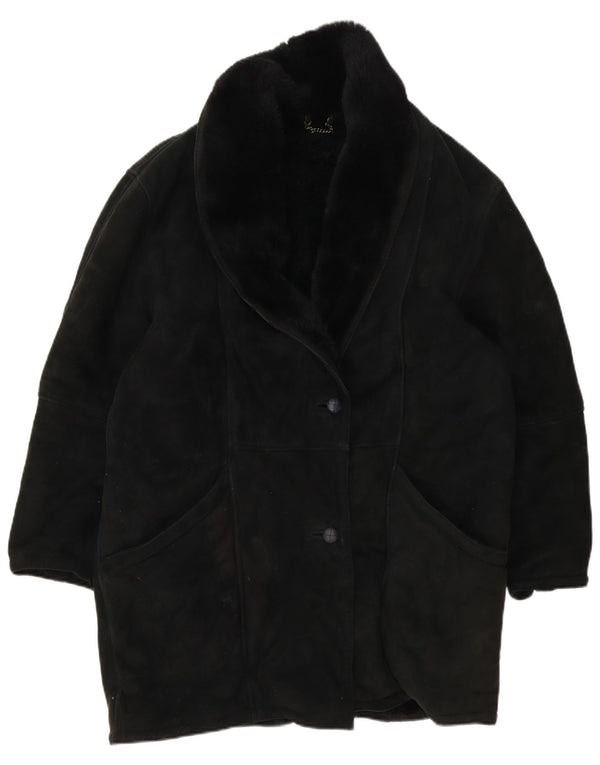 Vintage Damen Übergroßer Shearling-Mantel IT 46 Großer schwarzer Shearling