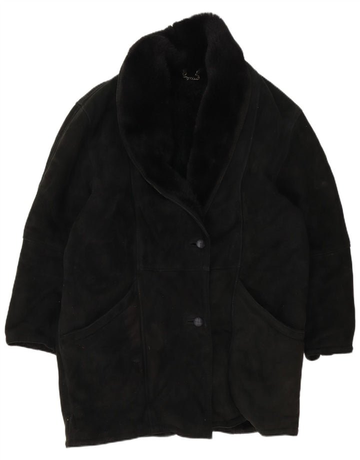 Vintage Damen Übergroßer Shearling-Mantel IT 46 Großer schwarzer Shearling