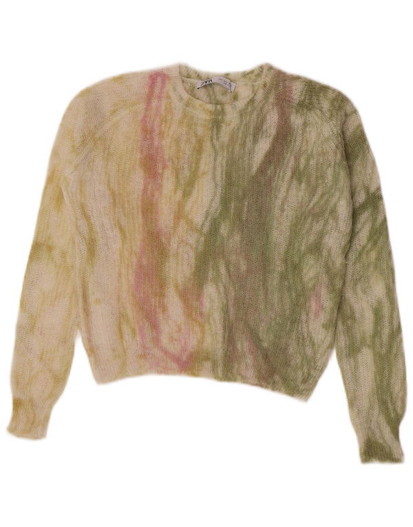 Zara Damen Crop Crew Neck Pullover Pullover UK 10 Small Mehrfarbig Tie Dye