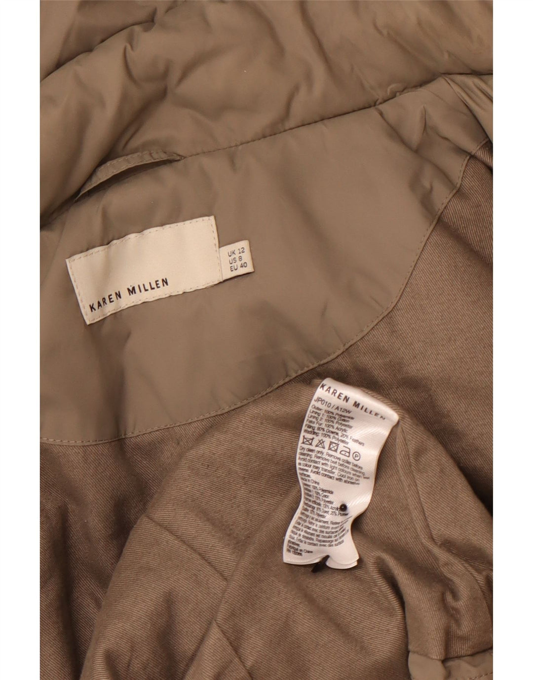 KAREN MILLEN Wattierte Damenjacke mit Kapuze, UK 12, mittelbeigefarbenes Polyamid