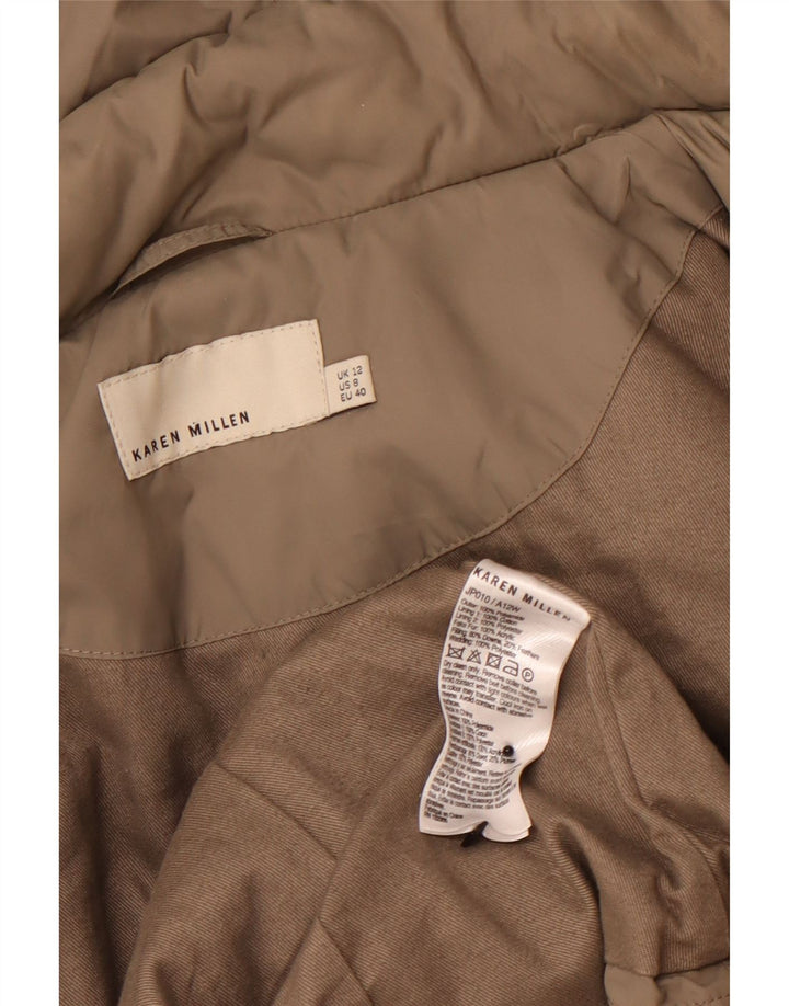 KAREN MILLEN Wattierte Damenjacke mit Kapuze, UK 12, mittelbeigefarbenes Polyamid