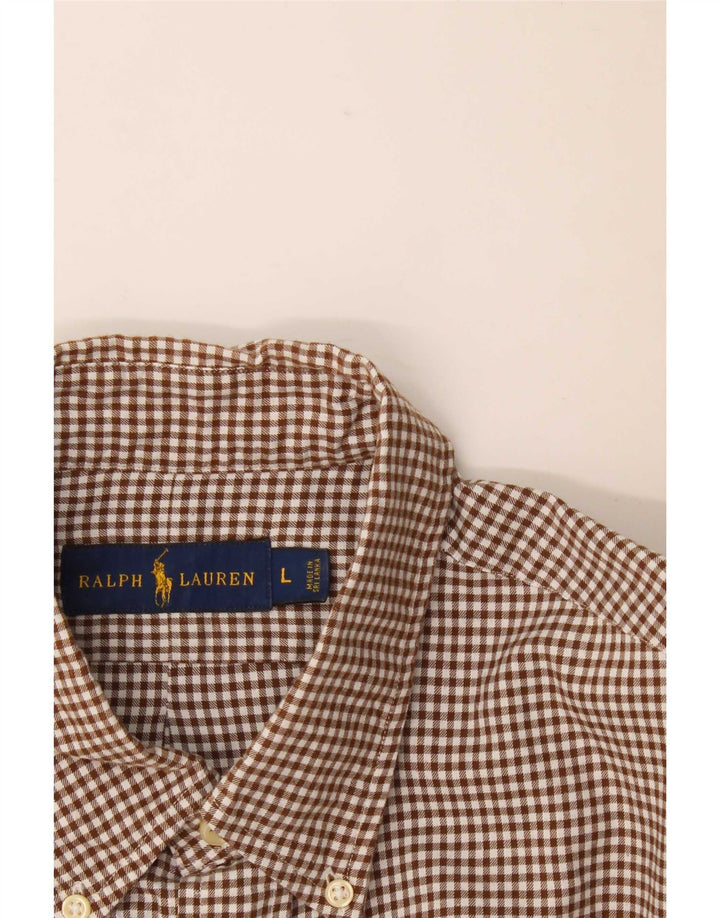 Ralph Lauren Herren-Flanellhemd, groß, braun, Gingham-Baumwolle