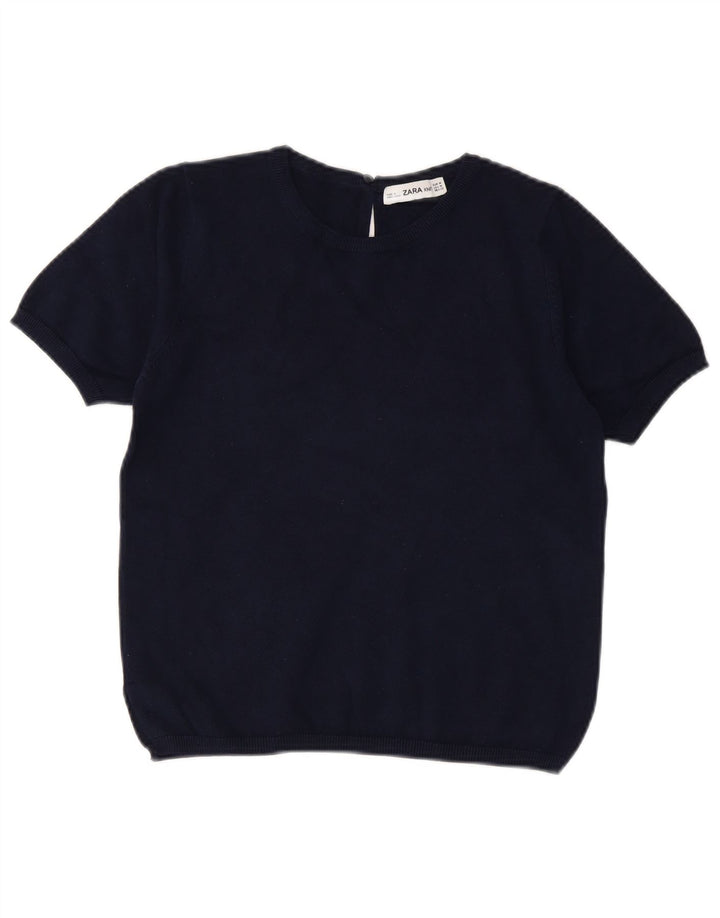 Zara Damen Crop Crew Neck Pullover Pullover UK 12 Medium Marineblau