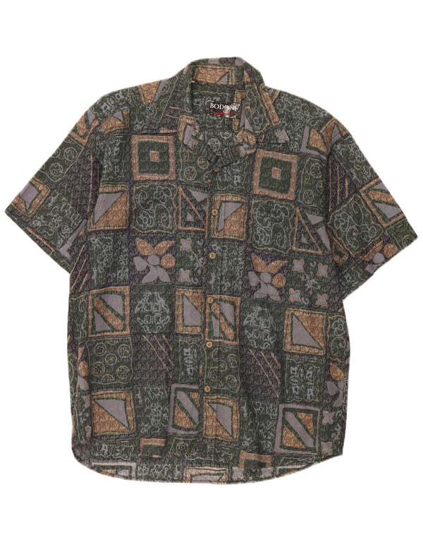 Bodoni Herren-Kurzarmhemd, Größe 41/42, groß, grüne Baumwolle mit Blumenmuster
