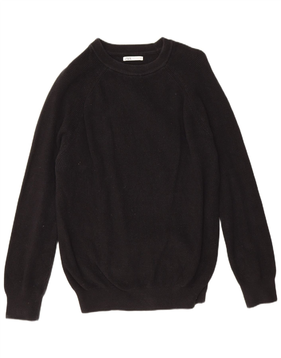 Zara Herren-Pullover mit U-Boot-Ausschnitt, groß, aus schwarzer Baumwolle