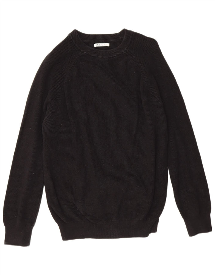 Zara Herren-Pullover mit U-Boot-Ausschnitt, groß, aus schwarzer Baumwolle